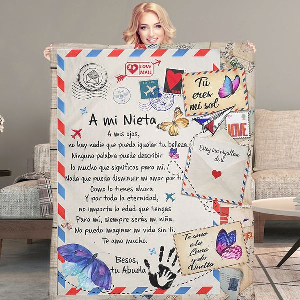 Couvertures TOADDMOS A mi Nieta Nieto Air Mail imprimé couverture polaire fine cadeau d'amour pour petite-fille petit-fils canapé sieste doux chaud 230209