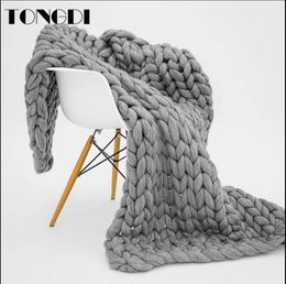 Couvertures Tongdi doux chaud grande couverture en laine grossière tricotée à la main joli cadeau pour l'hiver lit canapé fille toutes saisons sac de couchage 230906