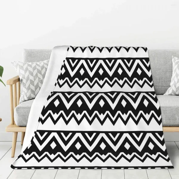 Couvertures Tribal Géométrique Noir Blanc Couverture Chaude Légère Douce En Peluche Pour Chambre Canapé Canapé Camping