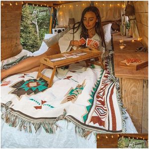Dekens Tribal Indian Outdoor Taps Cam Picnic Deken Boho Decoratief bed Plaid Sofa Mats Travel Taprijken Linnen Druppel Aflevering HO DHS8M