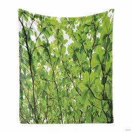 Couvertures Plante tropicale Couverture verte avec feuilles tropicales Couverture en flanelle douce de la jungle fraîche pour canapé-lit R230819