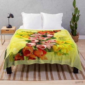 Dekens tulpen bloemen flanel gooi deken mooie bloemen deken voor bedbank bankdecoratie lichtgewicht comfortabele warme deken r230824