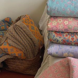 Dekens vintage dubbellaags garen garen katoen zomer quilt garen geverfde jacquard alle wasbare luchtige deksel kale slaapdeken