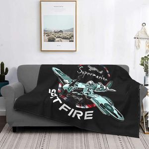 Couvertures Vintage English Fighter Aircraft Supermarine Spitfire Airplane Blanket Fleece Super Warm Thance pour le lit au lit Préparer