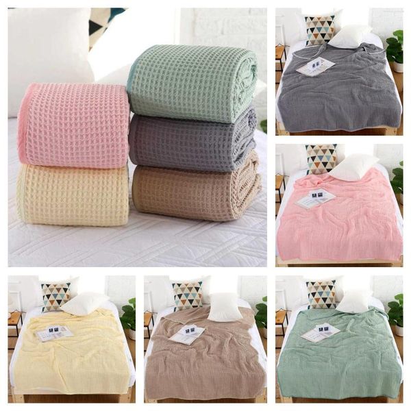 Mantas Waffle Single Cotton Throw Toalla de bebé informal Manta en el sofá Siesta Cubierta de oficina Ropa de cama Colcha