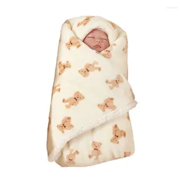 Couvertures chaudes et douces Couverture de bébé de dessin animé épaissie flanelle polaire Swaddles cadeau de douche pour les tout-petits en bas âge 75x100cm D7WF