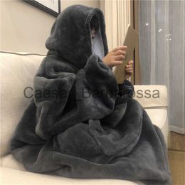 Dekens Warme Dikke TV Pocket Hooded Deken Winter Sofa Verzwaarde Dekens Flanel Coral Fleece Unisex Gigantische Zak voor Bedden Reizen Thuis x0711