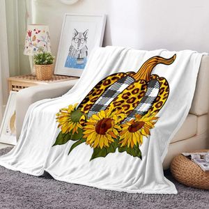 Dekens Aquarel Zonnebloemen Pompoenen Deken Pluche Warm Gezellig Luipaard Plaid Pompoen Zacht Bed Decor Herfstbladeren Flanel Voor Slaapbank