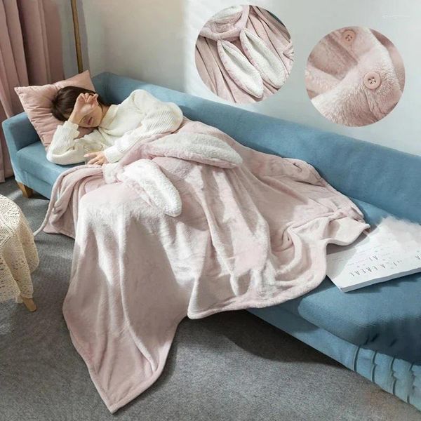 Couvertures portables Cape Flanelle Couverture avec capuche Cape de lit d'oreille mignonne pour enfant adulte Jeter chaud en hiver