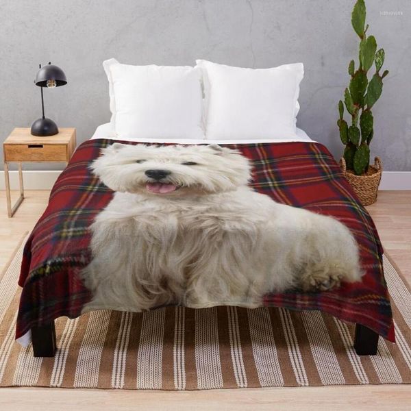 Couvertures West Highland White Terrier On A Plaid Throw Blanket Camping Fluffy Large