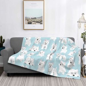 Couvertures Westie mignon chiot couvertures West Highland Terrier chien flanelle jeter couverture avion voyage imprimé doux chaud couvre-lit 230320