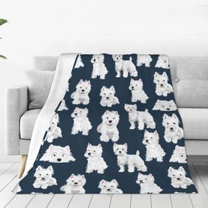 Couvertures Westie Dog Flanelle Couverture Blanc Mignon Animal Doux Chaud Jeter Pour Salon Voyage Impression Lit Couvre-lit Canapé Couverture