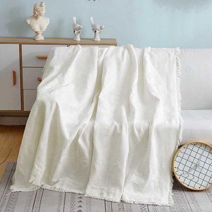 Dekens witte dekens voor bank comfortabele vaste kleur deken deken veer buiten picknick deken draagbaar kussen katoen gooi deken