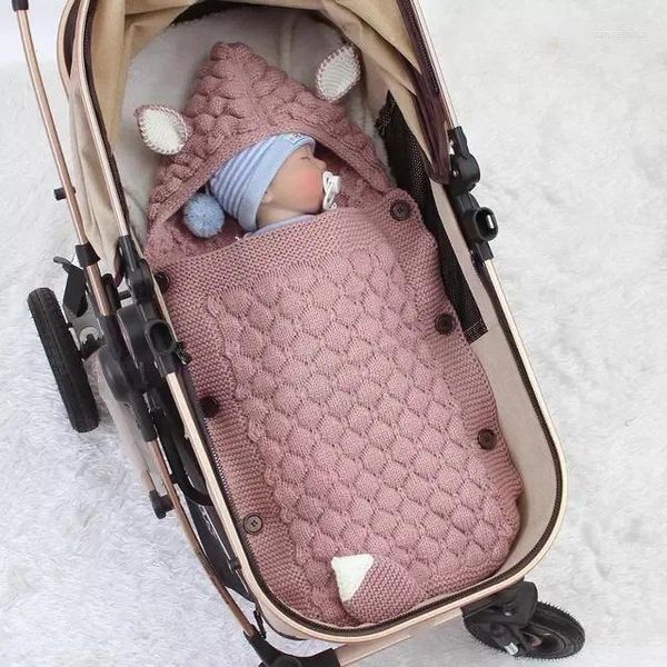 Mantas Invierno Grueso Nacido Saco de dormir Bebé Cálido Pañal Manta Infantil Carro Dormir Pies Swaddle Wrap Knit Sobre