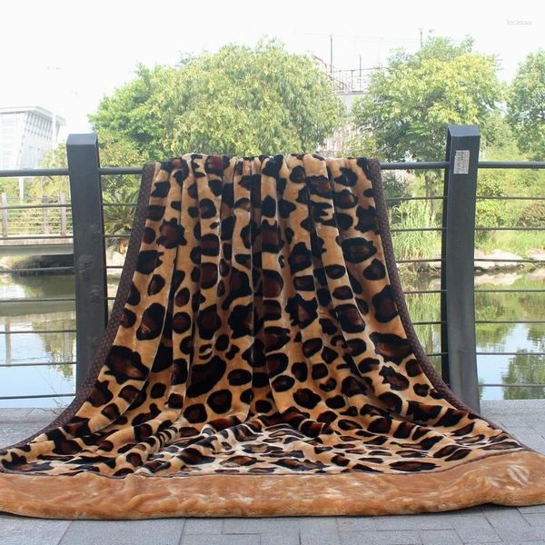Couvertures d'hiver épaissie Raschel couverture lestée imprimé léopard double couche jet futon chaud couette douce