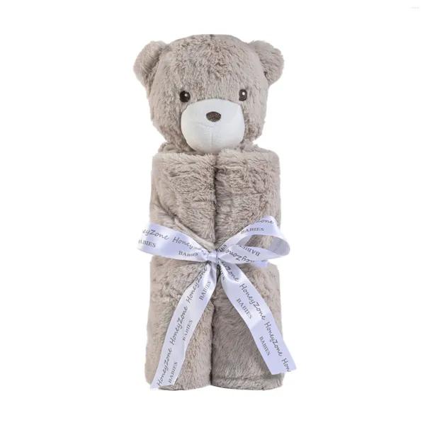 Couvertures d'hiver chaudes en molleton pour bébé, emmaillotage gris, ours animal, jouet pour garçons, enveloppement moelleux, en polyester doux, literie douce