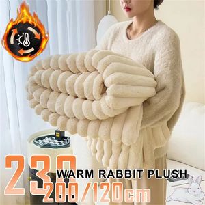 Couvertures d'hiver Couverture chaude Lapin Peluche SkinFriendly Couvre-lit Solide Rayé Jeter Canapé Climatisation Pour Chambre 231123