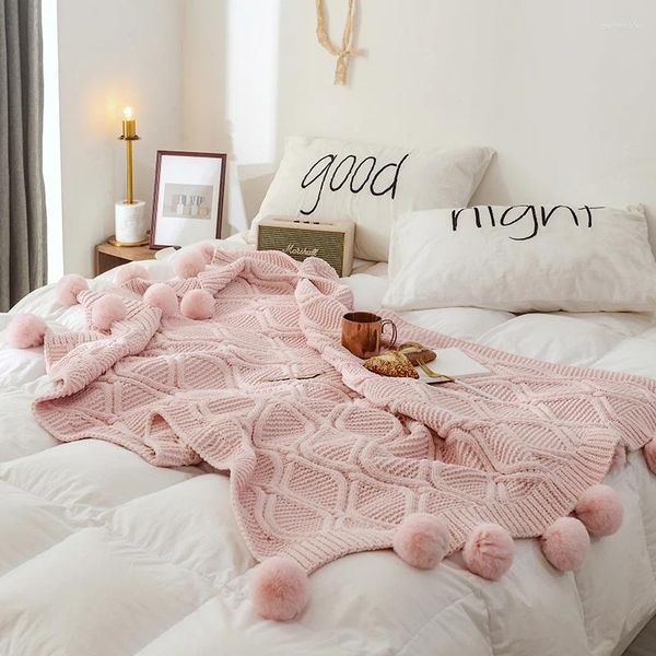 Couvertures avec des balles décor Crochet Lits-couvre-lit manta pour femmes jet rose canapé de lit