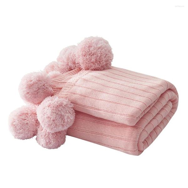 Mantas con decoración de bola pequeña manta de algodón tejido suave chal holla de acondicionamiento de aire acondicionado de sofá