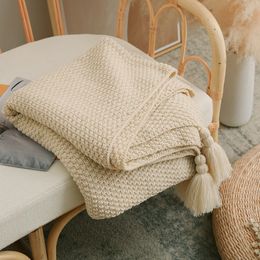 Dekens wollen gebreide plaid deken met kwastje super zachte bohemia gooi deken voor bedbank deksel bedreping decor dekens 230414