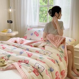 Mantas YanYangTian cálido otoño invierno guisante manta polar a cuadros engrosada funda para dormir cubierta de cama de dibujos animados colcha en la cama 231113