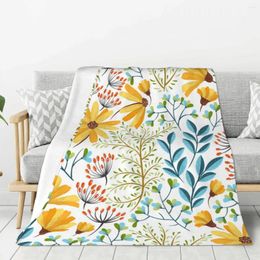 Couvertures jaune floral bleu feuilles couverture chaude légère douce en peluche pour chambre canapé canapé camping