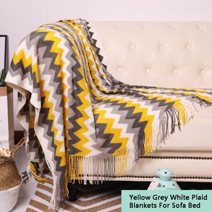 Couvertures jaune gris blanc tricoté pour canapé-lit motif géométrique imprimé couverture hiver dormir adulte doux tissé jeter