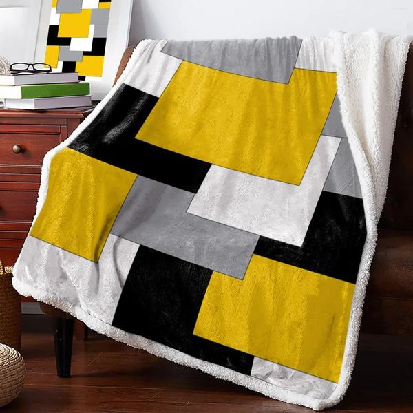 Mantas de Color mosaico amarillo, arte abstracto, decoración del hogar, manta de cama de Cachemira de cordero, sofá, funda nórdica cálida para invierno, colcha para niños