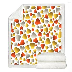 Couvertures Couverture de coeur rouge jaune Style romantique Jeter doux chaud en peluche Sherpa polaire pour canapé chambre