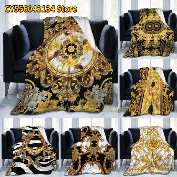 Couvertures Jaune Rose et abeilles Vintage Kitsch baroque foulards canapé-lit flanelle polaire couverture en peluche literie Rose bleu couverture pour lits 230920