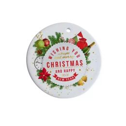 Blancs Sublimation Céramique Ornement Tuile Ornement Pendentif Suspendu Décoration 3 Pouces Ornements De Noël Personnalisé À La Main pour Arbre Décors Meilleure qualité