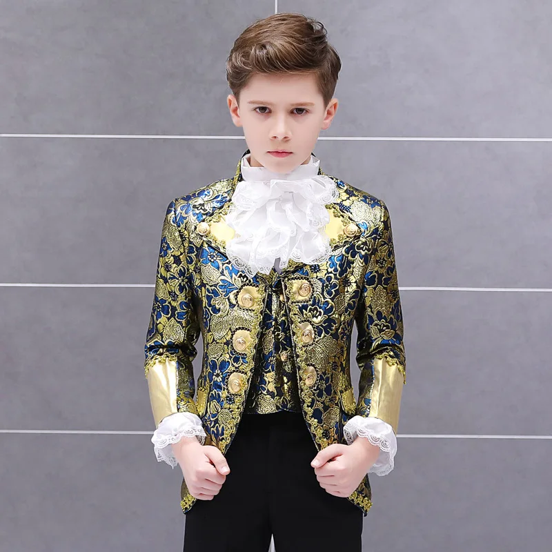 Blazer Children's Retro European Court Clothes Boys' Costumes Prince Charming Drama Stage Party Performance Dress Suit Kids Jacket Pant