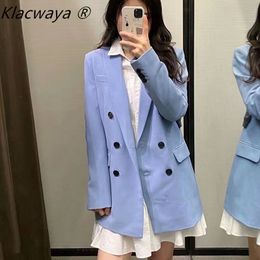 Blazer Femme Abrigo Mujer Mararynarka Damska Paszcz Wiosenny Damski Double Breasted Elegant Women Long Office Suit Coat 210521