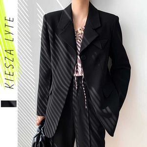 Blazer pour femmes style britannique automne solide revers costume blazers manteau haut lâche noir mode dames veste 210608