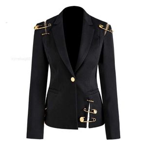Blazer Jacket Hollow Out Patchwork Lace Up Womens Blazer Notched à manches longues Slim Elegant Female Suit 2020 automne