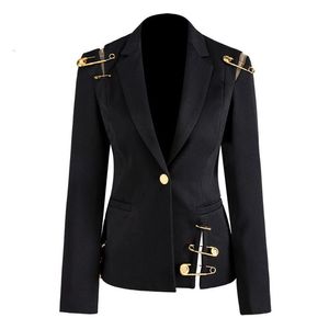 Blazer veste évider Patchwork à lacets femmes Blazer cranté à manches longues mince élégant femme costume 2020 automne 2654