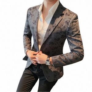 blazer Masculino Sim fit Vintage costume floral Blazer hommes coréen simple boutonnage Designer veste décontractée manteau 4XL Chaqueta Hombre w4as #
