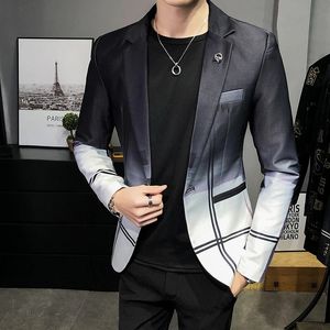 Blazer Men Boutique Fashion Plaid Mens Slim Casual Suit Veste Veste Male Ball Social Coat Host Vêtements 240407