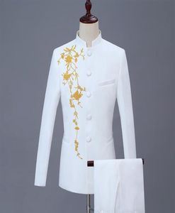 Blazer mannen borduurwerk formele jurk nieuwste jas pant ontwerpen huwelijkspak mannen terno masculino broek bruiloft pakken men039s whi5663674