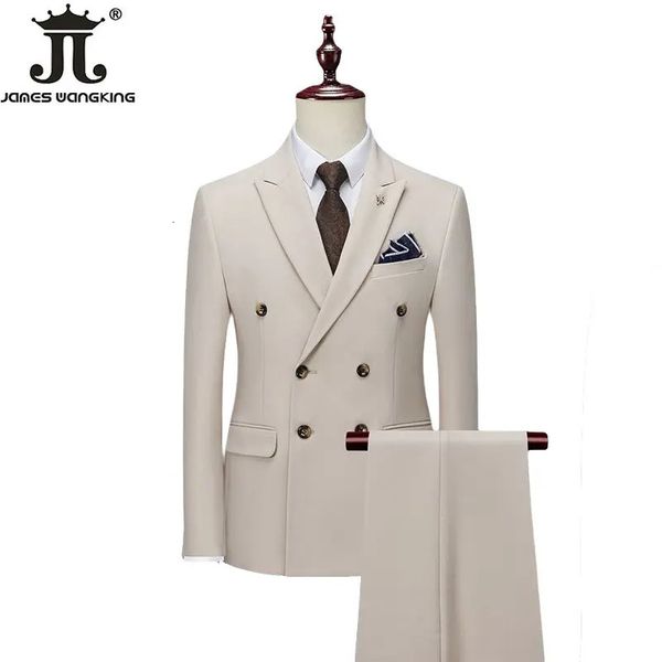 Blazer pantalon haut de gamme marque couleur unie formel décontracté bureau d'affaires costume à double boutonnage deux pièces ensemble marié robe de mariée fête 231220