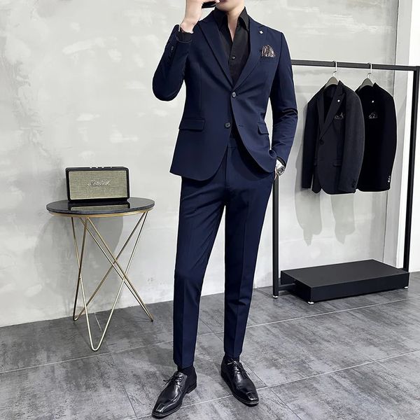 Blazer Pants Mens Boutique Fashion Business italien Style Couleur solide Slim Version coréenne Mariage décontracté 2-pièces 240426