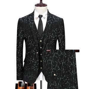 Blazer broek Vest Men Suits trouwjurk bloemenprint 3 -delige set mannelijke luxe bronzing blazers jas jas broek waastcoat 220504