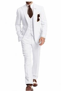 Conjuntos de chaqueta Fi Busin Traje blanco Homme Boda Trajes de hombre Pico Solapa Novio Esmoquin Terno Masculino Prom Blazer 3 piezas 17ja #