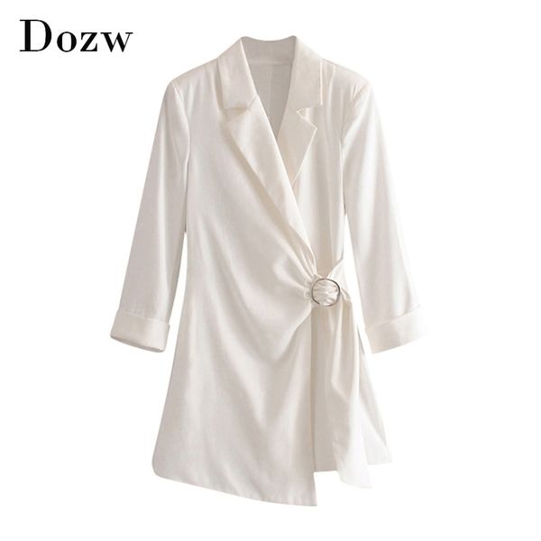 BlazerStyle combishort femmes tenue de bureau à manches longues blanc body col cranté solide élégant combinaison courte avec ceinture 210515