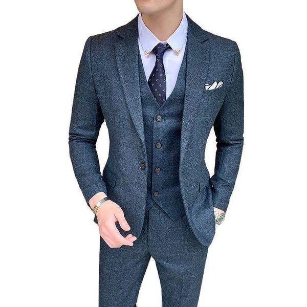 Blazer Chaleco Pantalones Hombres británicos Traje de tres piezas Slim Party High End Custom Business Men's Formal Dress Jacket Tamaño asiático 5XL X0909