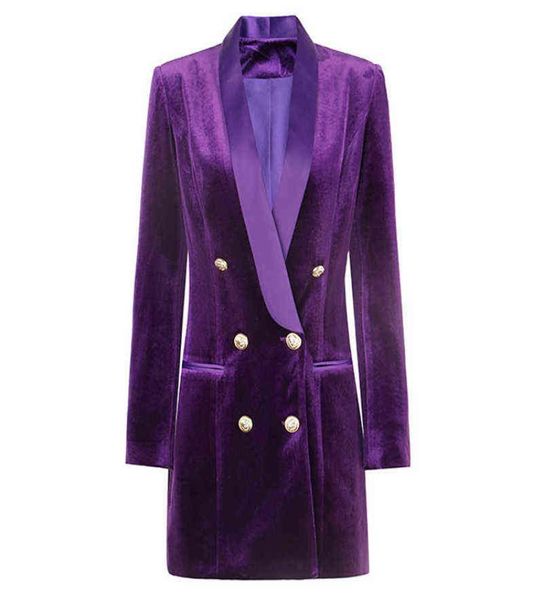 Blazer Vestido de mujer Nuevo diseño Púrpura Temperamento largo Oficina Señoras Primavera Otoño Abrigo Chaquetas de terciopelo sueltas Blazer de alta calidad J27601825