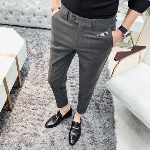 Blazers 2020 pantalones de traje ajustados para hombre, pantalones informales de negocios, pantalones de vestir formales para boda a la moda, ropa de calle para hombre, negro y gris