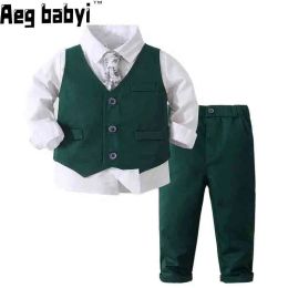 Blazers 2023 Formal Kids Boy Gentleman Clothes Set Long Sleeve Shirt Waistcoat Trousers Boys Outfits Wedding Birthday Party Dress Suits
