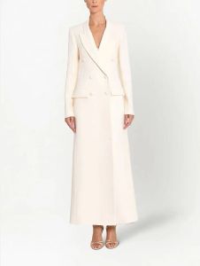 Blazers 2023 Spring en herfst nieuwe elegante en elegante knielengte massief kleur dubbele borsten aline slanke fit dames pak jas 231017