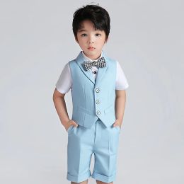 Blazers Baby Boys Summer Vest Formal Shirt Shirt Bowtie Costume Child Wedding Photography Suit écoliers Cérémonie de remise des diplômes